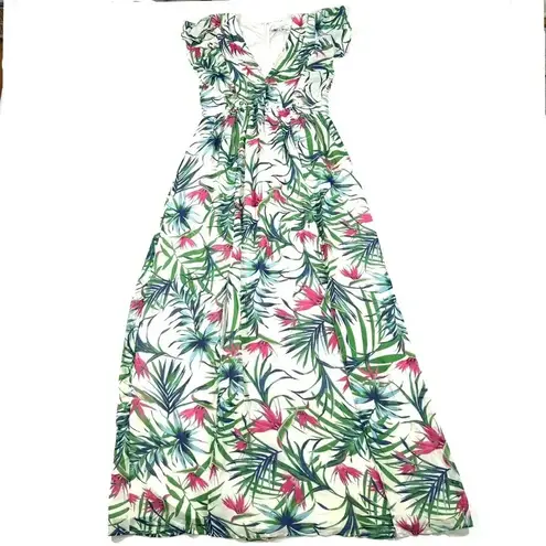 Adelyn Rae Tropical Print Maxi Dress Size Medium