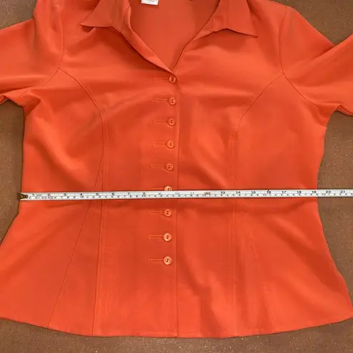 Dress Barn  Vintage Y2K Orange Retro Stretchy Button Up Mod Diner Blouse Size L