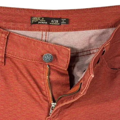 prAna SZ 6/28 Jeans Stretch Mid-Rise Pockets Straight Leg Geometric Rust Red