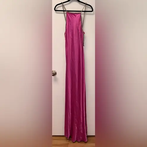 L'Agence NWOT Majesty Chain-Trim Satin Gown in Magenta Pink Size 8