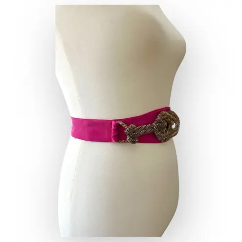 Pink silk Ribbon Gold Wide Knotted Chain Metal Buckle Vintage Belt