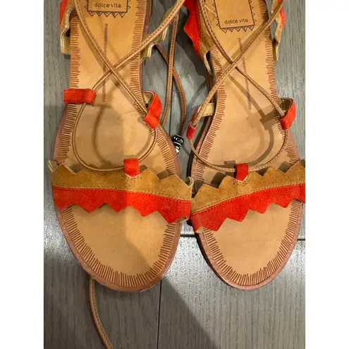 Dolce Vita Pedra Zigzag Suede Flat Wedge Bohemian Sandals Red/Brown Size 7.5 Red