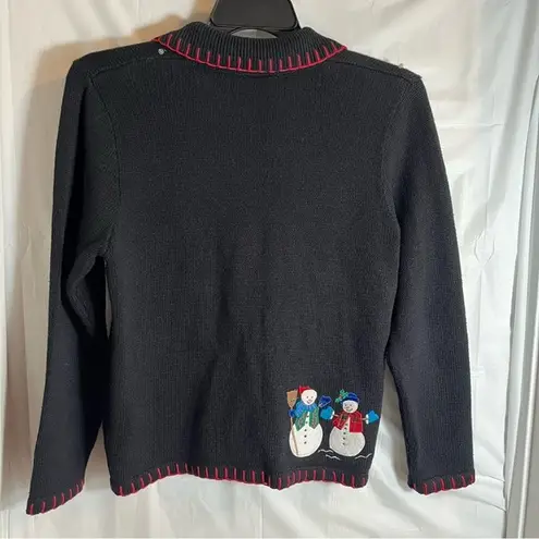 Vtg Christmas Sweater Cardigan Womens Size Small Whimsical 90s Vintage Teacher Black