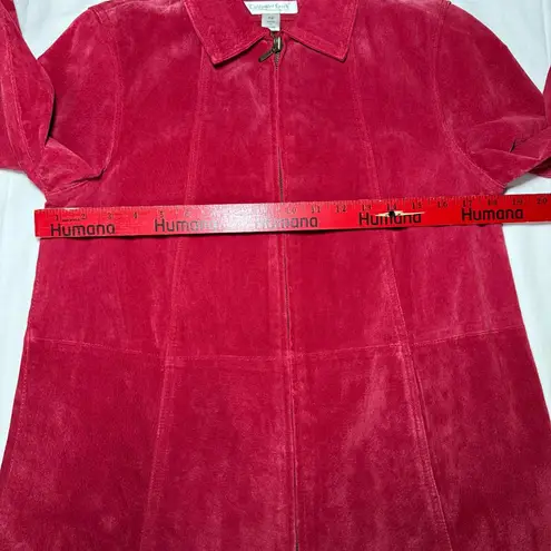 Coldwater Creek Red Suede Leather Zipper Jacket Lined Casual Biker Petite Small