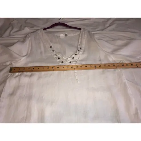 Artisan NY Linen Tunic Size 1X White Long Sleeve Grommet Lace Up Neckline Plus