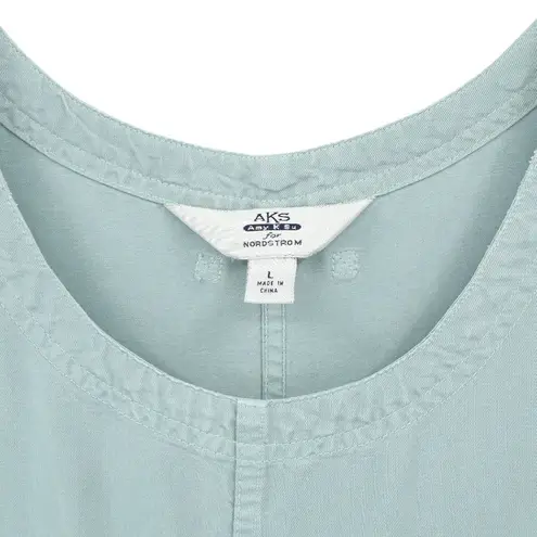 Amy K Su AKS Tencel Pinafore Jumper Maxi Buttoned Pockets Seafoam Green Dress L Size L