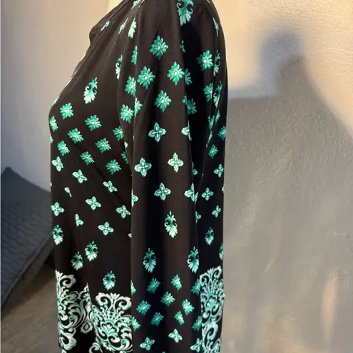 Charter Club Women’s Black & Teal Print Split-Neck Tunic Long