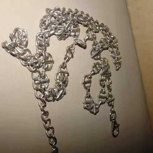 Large Marine Anchor Link Belt Vintage Silver Tone Chain Heart Pendant Hook Clasp