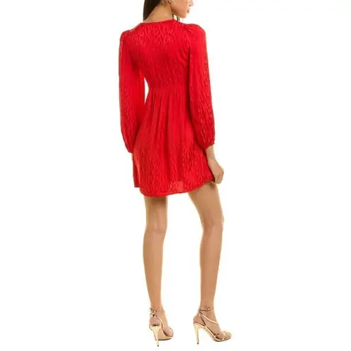 Maje Rimine Dress Womens Satin Jacquard Red Long Sleeve VNeck Pullover Size S 1