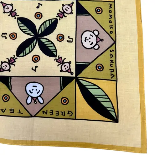 Momoko Sakura Kawaii Green Tea Bandana Scarf 18x17.5” Yellow