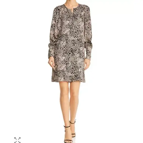 Rebecca Taylor Leopard 100% Silk A-Line Long Sleeve Button Up Shift Dress Size 8