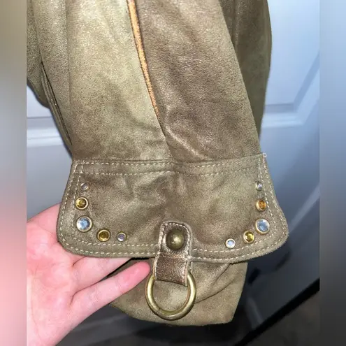 Kathy Van Zeeland Studded Olive Green/Gold Speckled Y2k Messenger Crossbody Bag