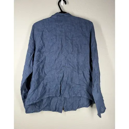 Flax Womens Blue Linen Button Up Top Sz M Beachy Coastal Breathable Lightweight