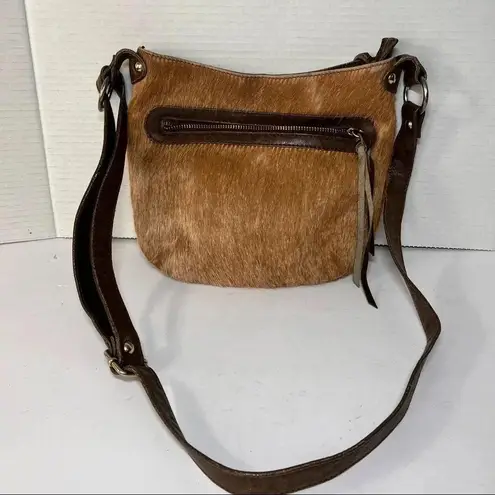 Maurizio Taiuti Italy Pony Calf Fur Brown Leather Crossbody Purse / Bag