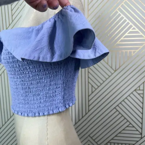 Apiece Apart Lamu Smocked Cropped Top Cotton Chambray Blue Lilac Size US 12