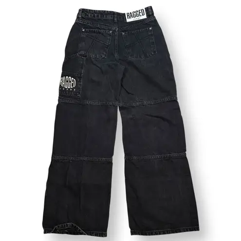 Ragged Priest Jeans Black Denim Wide Leg Panel Y2K Grunge Baggy Pants Womens 24