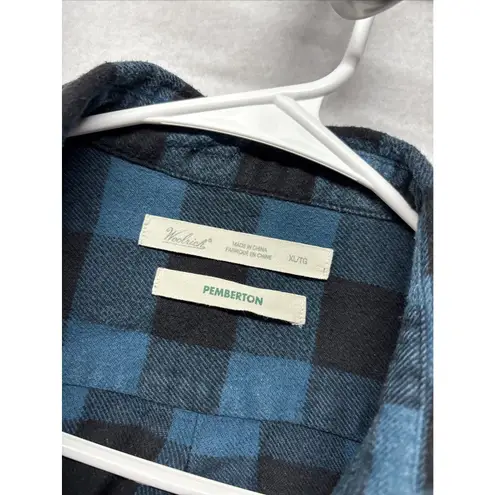 Woolrich Shirt Womens XL Blue Black Pemberton Flannel Buffalo Plaid Button Up