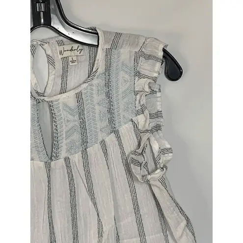 Wonderly  Ruffle Capped Striped Sleeve Blouse Size L