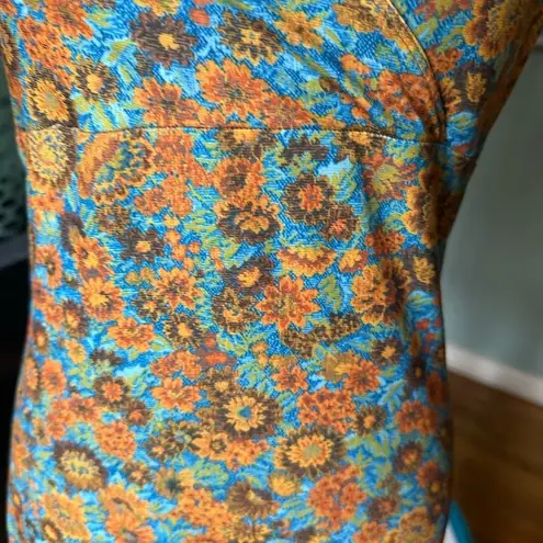 Vintage Hourglass Orange Blue Floral Dress Size L