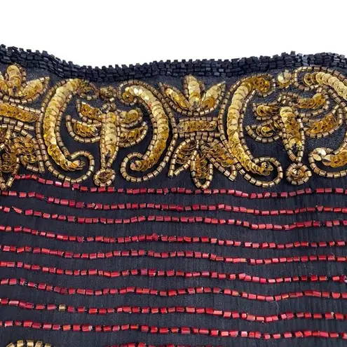 Laurence Kazar New York Vintage Beaded Sequin Embellished Gold Red Black Jacket