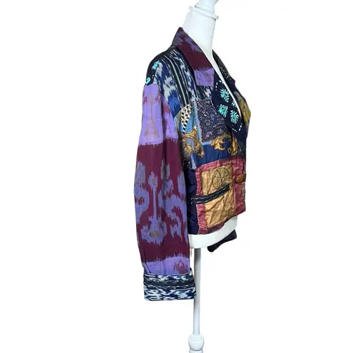 VTG Surya Patchwork Beaded Jacket Wmns Crop Retro Purple Sz L Grunge Boho Hippie Size L