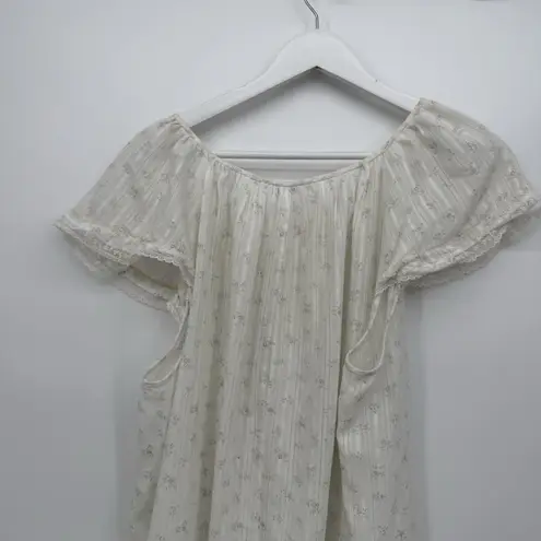 Lorraine Vintage Floral Dainty Cotton Nightgown Dress Size Large Coquette White