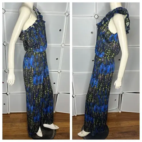 Derek Heart  One-Piece Romper Jumpsuit Blue w/ Peacock Feathers Size Small thumbnail 3