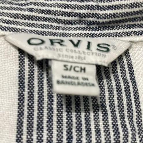 Orvis  Linen Rayon Blend Striped Button Down Roll Tab Sleeve Size Small