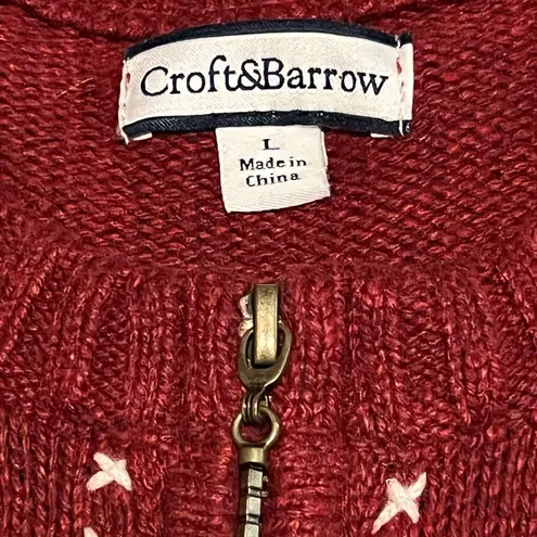 Croft & Barrow  Womens Cardigan Sweater Large Red Full Zip Snowman Ugly Christmas