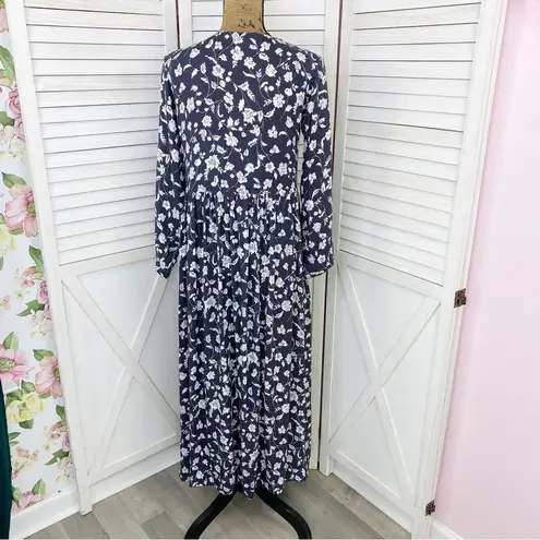 Globe Trotter Floral Shift Maxi Dress Blue White Small Boho Cottage Western