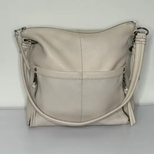The Sak Collective LADERA Cream Pebbled Leather Crossbody Bag Purse Tassled Silver