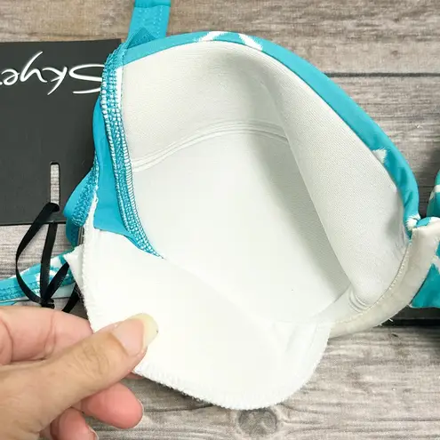 Skye Turquoise Green White Chevron Push Up Halter Underwire Bikini Top NWT Small