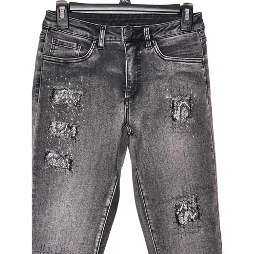 Joseph Ribkoff Women's Jeans Stretch Rhinestone Stud Snake Distressed Denim 2