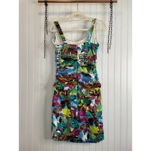 Suzi Chin Multicolor Leaf Print Ruched Mini Bodycon Dress Womens Size 10