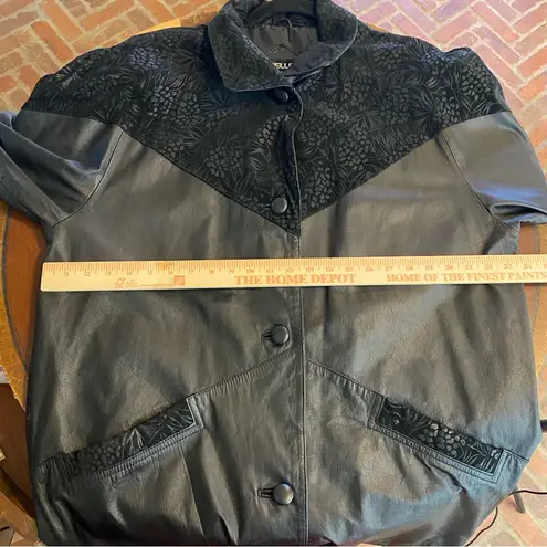 Vintage Pelle Genuine Leather Embossed Jacket oversized size large western vtg Black
