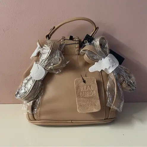 Street Level NWT Boho Nude Faux Leather Magnetic Snap Button Bucket Backpack