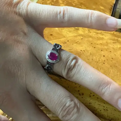 Natural Ruby Red Sapphire Sterling Silver Ring Size 6