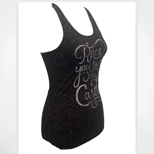 RAW THREADS Race You To The Castle Navy Racerback Graphic Race Tank Top XS Blue