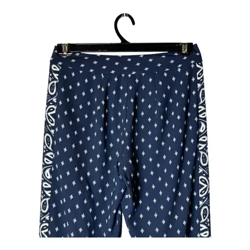 CAbi Pants Women 2 Navy Blue White Geometric Track Star Flowy Wide Leg Trousers