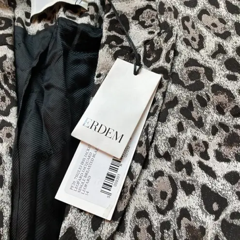 Erdem Iris Leopard Jacquard Single Breasted Blazer Size 10 NWT Silver