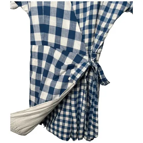 Main Strip New Gingham V Neck Tie Wrap Front Romper Plaid Blue S
