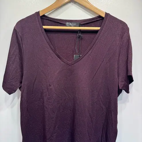 Deeluxe Deep Burgundy Wine V Neck Glowy Sparkle T Shirt Women’s Size XL