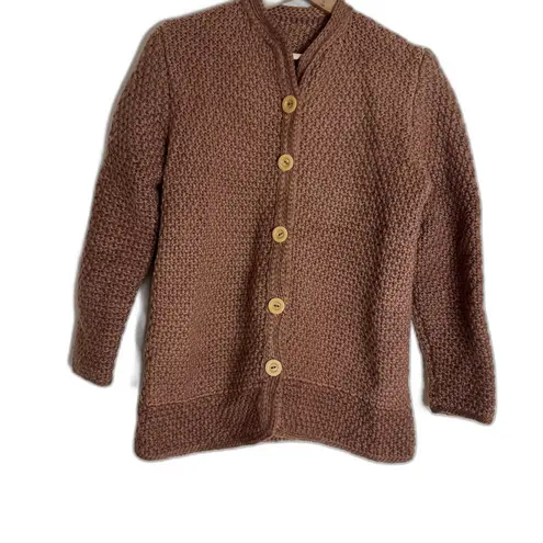 Chunky Knit Sweater Womens Medium Brown Button Front Cozy Textured Cardigan