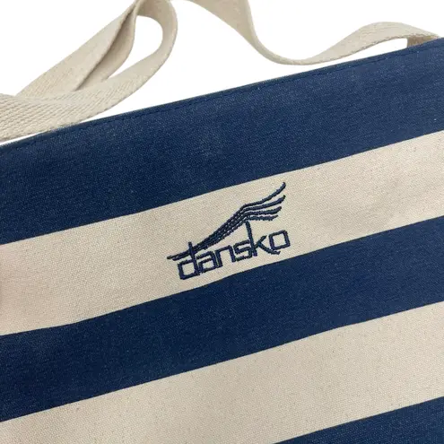 Dansko Cream & Navy Blue Striped Canvas Crossbody Bag Purse Snap Button Nautical
