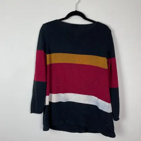 Pure Hand Knits Woman's M/L Red Black Striped Wrap Front Sweater Lagenlook Size M