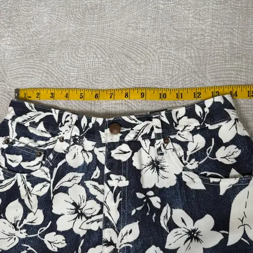 Bill Blass Vintage Denim Jean Mom Shorts Jorts Womens 8 Blue White Floral Mint!