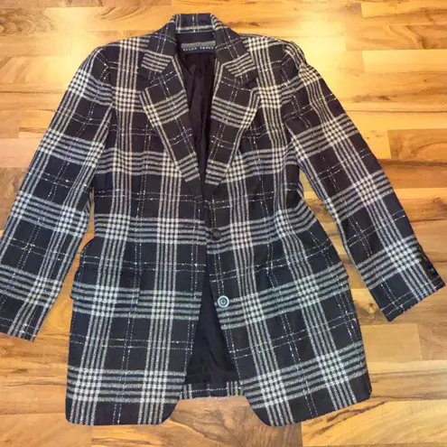 Ellen Tracy Plaid Blazer Wool Blend Career Business Jacket Size 10 fall classic