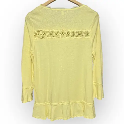 Fever Women’s Yellow Lace Trim Ruffle Hem Top Size Medium Excellent Condition