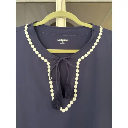 Lands End Dress Women's Medium Shift Blue crochet detail V