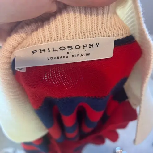 Philosophy di Lorenzo Serafina Navy/Red Stripe Ruffle Sweater size 6 $530 Red
